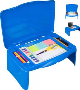 Aerolife Folding Lap Desk - Foldable Table for Work, Study, Gaming, Arts, Crafts, School - Collapsible Laptop Tray with Storage Compartment - Portable Writing Station for Kids, Adults (Blue)