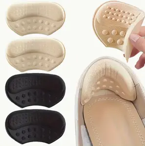 2 Pairs of 4 Pack Anti-Slip and Anti-Blister Self-Adhesive Heel Pads | Hypoallergenic Polyester, Beige, Black, and Brown - Insoles for Too Large Shoes