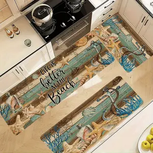 Ocean Theme Decorative Carpet - Starfish, Shell and Anchor Design Kitchen Set Mat, Comfort Standing Mat, Comfort Standing Track Mat, Kitchen Mat, Entrance Bathroom, Home Office, Laundry Area, Spring/Summer Decorations, Holiday Decorations