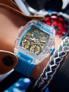 Onola Brand Men's Automatic Mechanical Watch, Rotating Dual Flywheel Dial, Waterproof, Sports Watch, Back-To-School Christmas Gift, Skeleton Watches