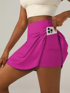 Summer Women's Two-Piece Skirt Pants (2 Pockets), Thin Sport Tennis Skirt Shorts + Short Pants, Active Skort Skirt, Breathable Comfort Running Yoga Fitness