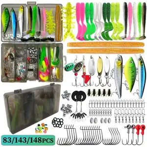 Beginner Fishing Lure Set, Includes Hard Bait, Soft Bait, Worms, Hooks, Full Water Use, Complete Fishing Gear with Box, Perfect Gift
