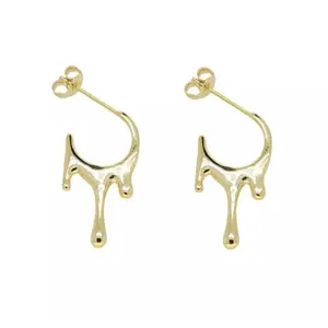 Gold Dripping Hoop Earrings with Simple Design and Gold Finish