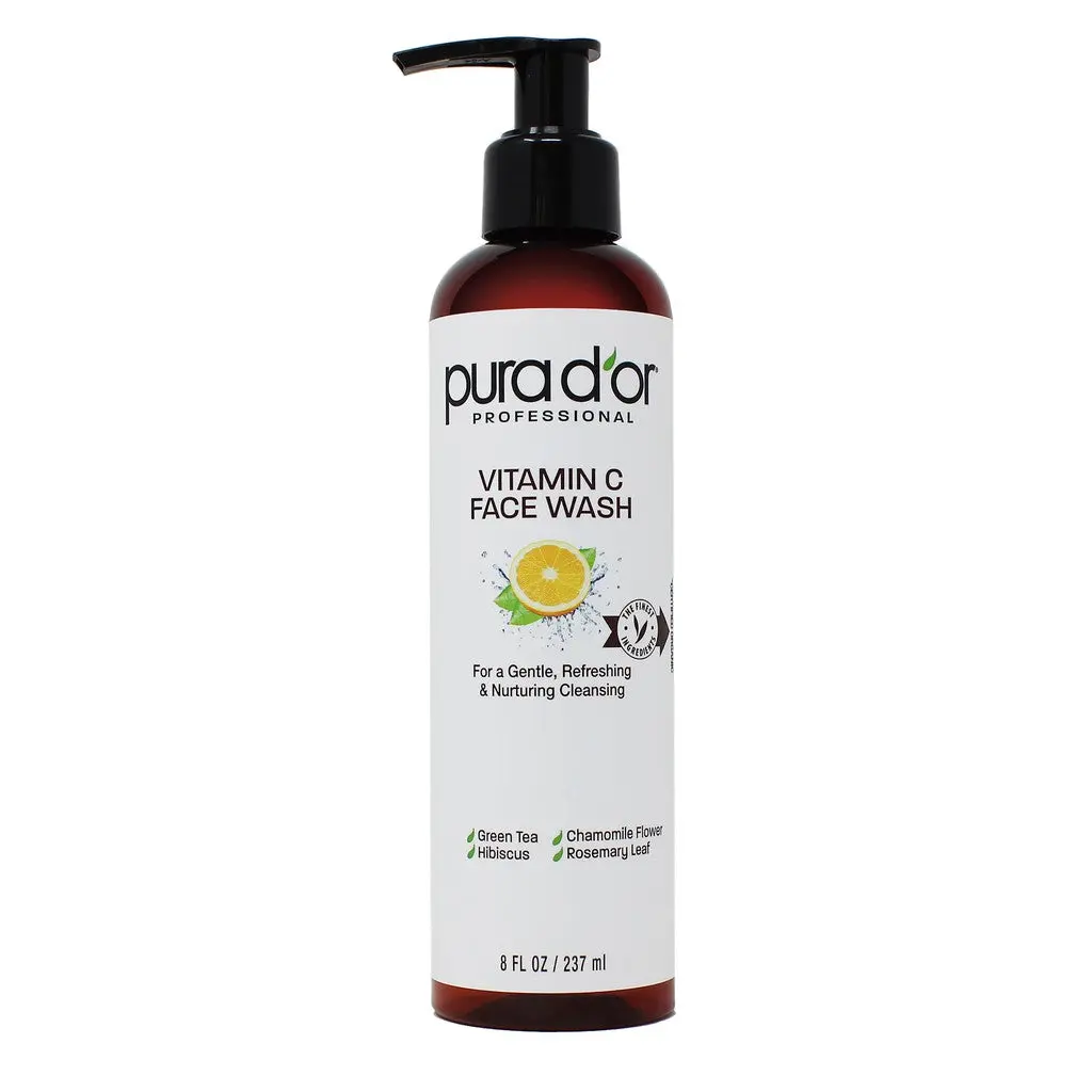 PURA D'OR Vitamin C Face Wash 8oz (237ml) – Vitamin C Cleanser, Glowing Skin, Dark Spots, Hyperpigmentation & Uneven Skin Tone Face Wash for both Women & Men
