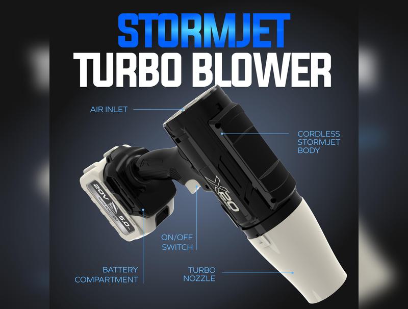 Sun Joe GO-SRMJET-5A-BLK 20-Volt ECOSHARP Cordless X20 StormJet Handheld Turbo Blower  | 40 CFM | 5.0-Ah Batteries + Charger (Black)