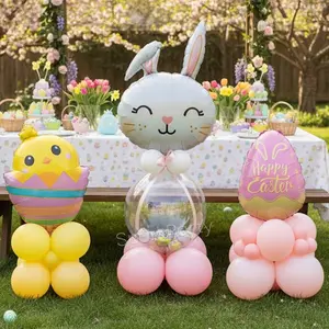 39pcs Easter Party Decoration Balloons Set, Giant Cute Bunny Head Aluminum Foil Balloon, Chicken Shape, Egg Balloon, Outdoor Garden Decor