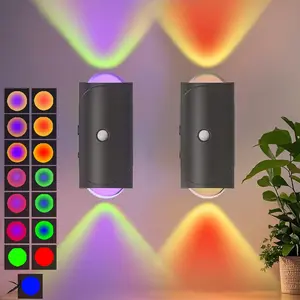 2 Pack Motion Sensor Light Indoor Night Light Magnet Body Hallway Rechargeable LED Wireless Wall Sconces Color Changing Atmosphere Lamp Wall Sconce for Home Party Lighting Bedroom, Bathroom, Stairs - Black