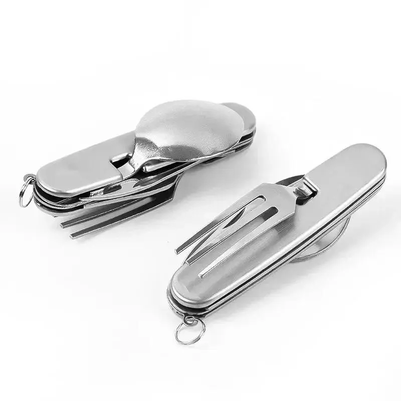 Portable Camping Tableware Stainless Steel Folding Knife Fork Spoon Bottle Opener Combination Removable Tableware Kitchen Tool