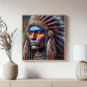 Chief Feather headdress Pattern DIY Diamond Arts Colorful Painting Kit without Frame, Handicraft DIY 5D Diamond Arts Colorful Painting Kit, Wall Art Decor for Home