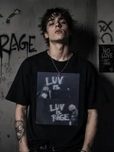 LUV IS RAGE Black&White T-Shirt | Emo Streetwear Graphic Tee Oversized Streetwear T-Shirt Men Women Unisex