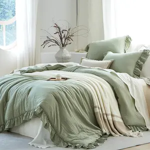 Ruffle Comforter Set King, Pre-Washed Shabby Chic Bedding Set, Lightweight Cottagecore Soft Romantic Cozy 1 Comforter & 2 Shams, All-Season