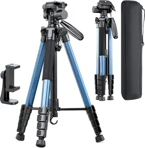 74"-Camera-Tripod, Navy Blue Professional  Heavy Duty Tripod Stand for Mirrorless Camera/DSLR/Cell Phone/Camcorder, with Holder and Travel Bag
