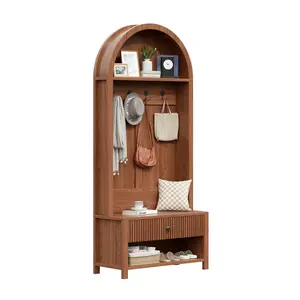 ZXVOIM 70.86" Hall Tree with Bench and Shoe Storage, Entryway Hall Tree, 4-in-1 Arch Coat Rack Freestanding with Drawer, Retro Coat Tree, Furniture Organizer for Hallway, Entryway