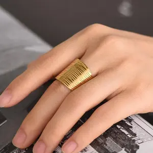 U7 Stripe Grain 20MM Open Cuff Ring Stacking Ring