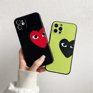 Case Cute Love Heart Pattern Compatible with iPhone 11 12 13 14 15 16 Pro Max for Women Girls Black Frame Design Shockproof   Protective Phone Cover - Red Heart