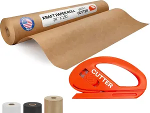 Brown Kraft Paper Roll 24" x 1800" (150 feet) with Cutter - USA-Made Quality Paper 50lb Thickness for Wrapping, Packing, Moving, Shipping, & Crafts/Arts - Natural Kraft Material by IDL Packaging
