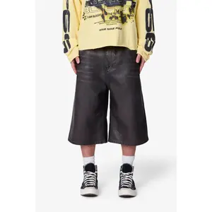 mnml Ultra Baggy Washed Leather Shorts - Black