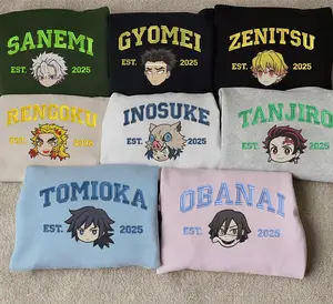 Retro Demon Slayer Embroidered Sweatshirt, Dem0n Slayer Movie, Anime Kimetsu No Yaiba Sweatshirt, Anime clothing, Anime Gift, Sweatshirt, Hoodie Fan Art, Gift For Fan Anime