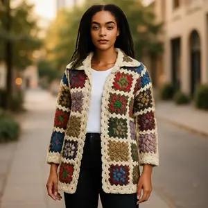 Women's Floral Patchwork Crochet Sweater Cardigan Knitwear - Tops, Underwear