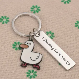 Ducking Love You Stainless Steel Keychain with Adorable Duck Charm and Heart Design
