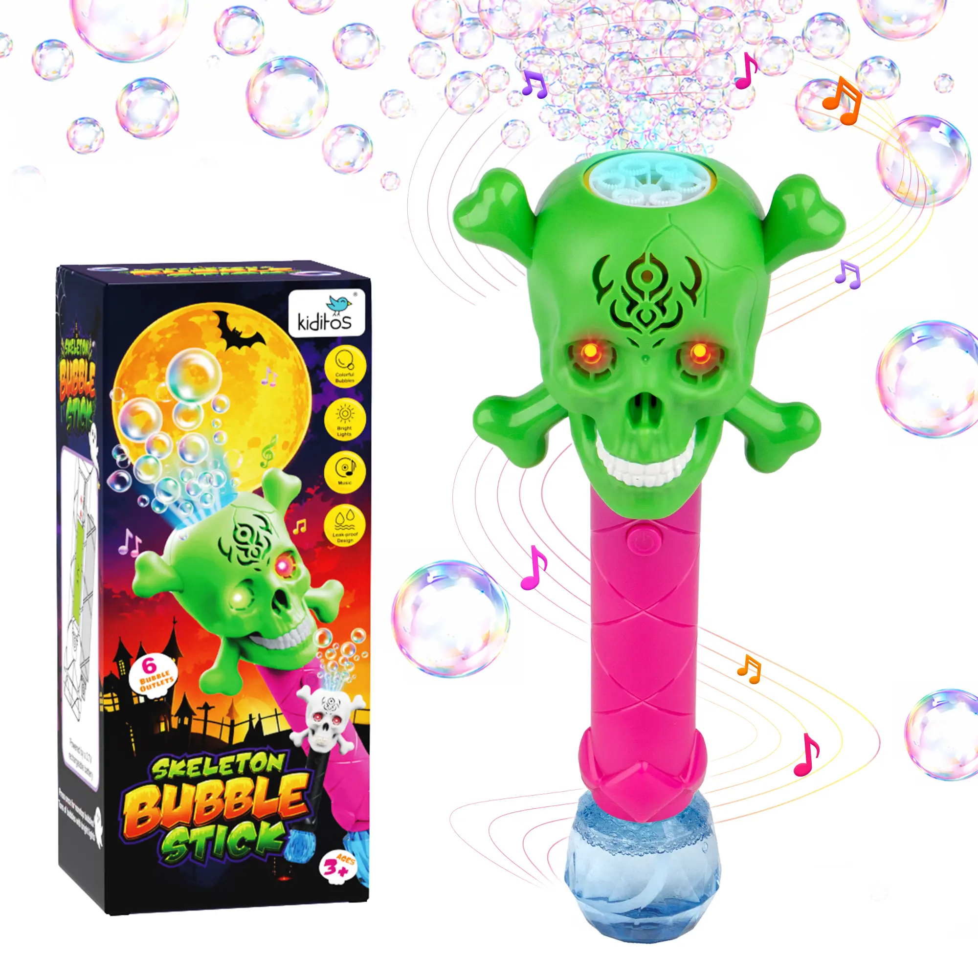 Kiditos Electric Skeleton Bubble Stick for Kids, Automatic Bubble Machine with Bubble Solution, Outdoor Summer Toy for Family Fun, Birthday & Graduation & Halloween Gift for Girls, Boys & Toddlers