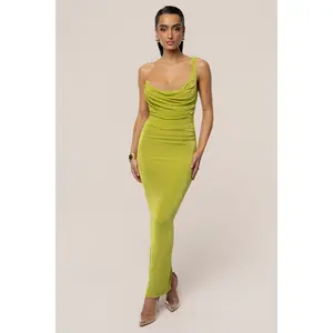 Lime Green Slinky Krishna One Shoulder Maxi Dress