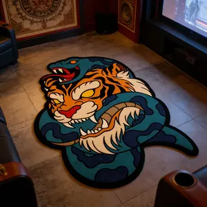 Vintage American Tiger Snake Pattern Carpet, Large Area Rug for Living Room Bedroom, Nordic Style Soft Washable Mat, Home Decor