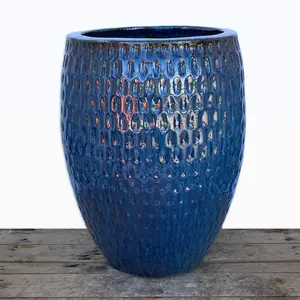 8569N19 - Marble Green Slim Waffle Ceramic Planter