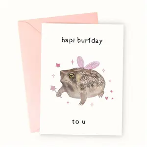 Cartoon Frog Pattern Birthday Card, 1 Count Thank You Card with Envelope, Greeting Card, Small Business Supplies, Birthday Gift for Friends & Family, Birthday Card for Mom