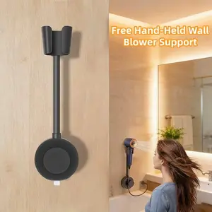 Hair Dryer Stand Hands Free Wall, 360 Adjustable Hose Positionable Arm and strong adhesive Suction Cup Hair dryer storage rack for Mirror and Ceramic Tile