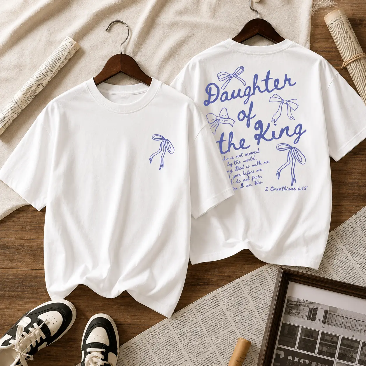The King's Daughter' Graphic T-Shirt, Biblical Aesthetic Faith Apparel For Women, Casual Round Neck Short Sleeve Tee With Printed Text On Back Summer clothes