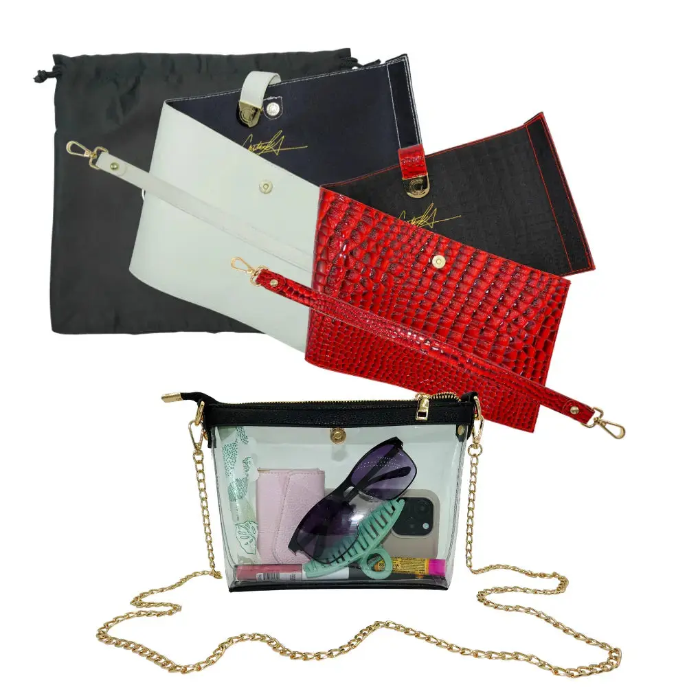 Bundle: Signature Clear Bag, Red Alligator Wrap & Strap, Ivory Pebble Wrap & Strap