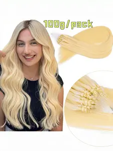Microlink Hair Extensions Human Hair, 22 Inch #613 Blonde, Micro Loop Microbead, Invisible Straight, 100g, Natural Look