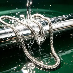 S925 Silver Plated Braided Foxtail Link Matching Jewelry Set, High Polished Glossy Necklace and Bracelet Combo, Necklace Length 20 & 24 Inches, Waterproof Sweatproof Hip Hop Drip Streetwear Jewelry, Viral TikTok Trending Unisex Silver Gift for Men & Women