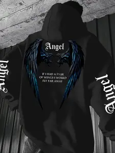 Men's Cool Dark Angel Wings Graphic Print Hoodie, Loose Fit for Various, Casual Commute Style, Fall & Winter Fashion