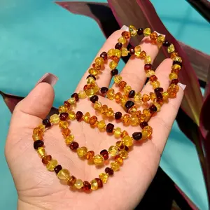 Natural Rainbow Baltic Amber Nugget Beaded Bracelet - Genuine Baltic Amber Jewelry for Men & Women, Stretch Fit, Unisex Design, Healing & Grounding Properties, Perfect Gift