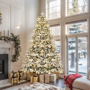 YITAHOME Pre-Lit Snow Flocked Christmas Tree 6 FT, Artificial Hinged Canaan Fir Christmas Tree with 1225 PE & PVC Mixed Branch Tips, 260 Color-Changeable Lights for Home Office Holiday Decor