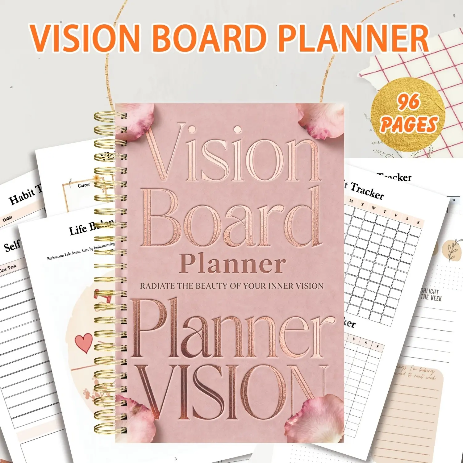 Visual Board Planner Book, Comprehensive Productivity & Health Log, Goal Setting, Life Areas, Life Planner Journal, Productivity Tracker, Habit Tracking, Sleep Tracking, Monthly Planner, Spiral Bound Planner, A5 Cover Notebook, for Professionals