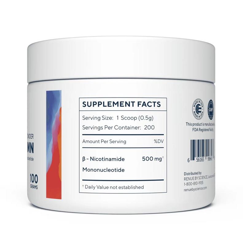 Renue by Science Pure NMN Fast Dissolve Powder 100 Grams Beta Nicotinamide Mononucleotide Dietary Supplement
