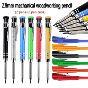 2.8mm High-quality Metal Woodworking Pencil Set, Suitable for Deep Hole Marking, Woodworking Drawing Architect Tools, Deeply Loved By The European Market (2 Pens+2 Pen Caps)
