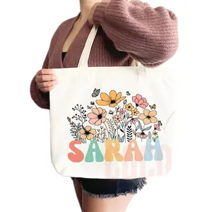 Customized Name Floral Tote Bag,Personalized Name Bag, Custom Name Tote Bag, Custom Gift Bridesmaids Bag Gift Tote Shopper