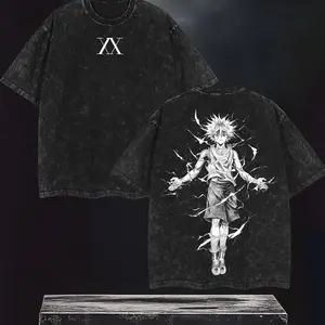 Retro Heavy Limited "Killua Zoldyck" Hunter x Hunter Anime Vintage Washed Tee Unisex Oversized Anime Manga Acid Washed Heavyweight Soft Cotton T-Shirt , Gift For Anime Lover Clothing Menswear         Q9T F6K
