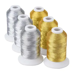 Simthread Embroidery Machine Thread, 6 Spools (550 yd Each) Gold & Silver Shiny Thread for Embroidery, Decorative Sewing with Seamless Stitching