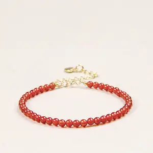 Natural Handmade Real Carnelian Round Beads Bracelet -  Adjustable 3mm Gemstone Beads Healing Bracelet for Mother's Day and Valentine's Day Vibrant Color