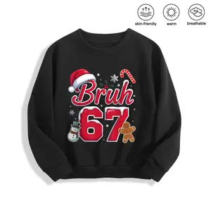 Young Boys Favorite Pink Crew Neck Sweatshirt With Bruh 67 Christmas Print Santa Hat Candy Cane Gingerbread And Snowman Design Soft Cute Casual Wear For Kids Long Sleeve gen alpha Funny T-Shirt for Letter Boys'
