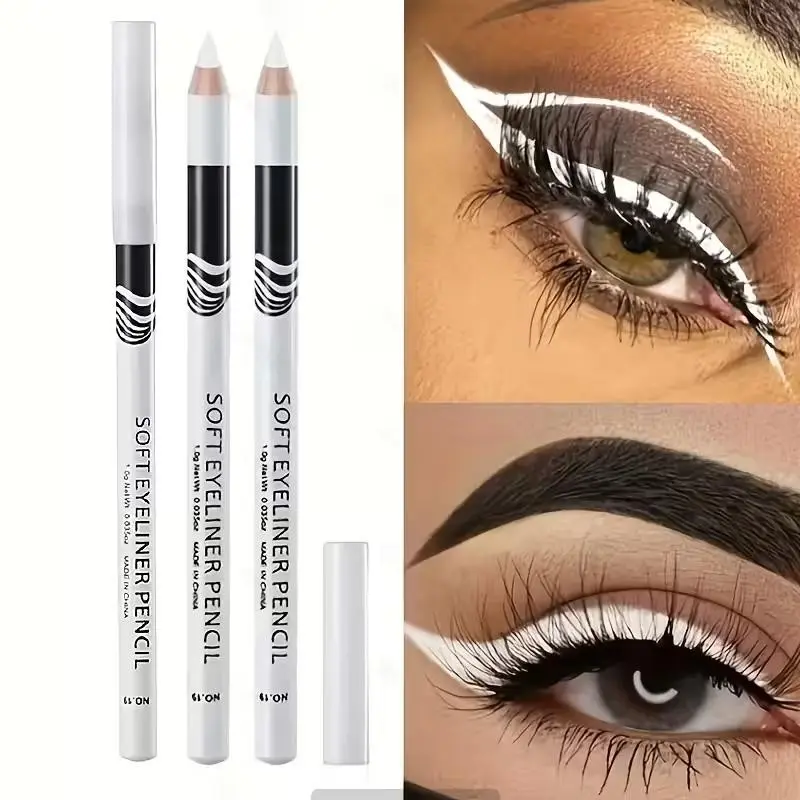 Affordable 3-piece set: white eyeliner pencil and eyeshadow pencil, Eye Makeup Products, easy to apply and color, natural makeup effect, long-lasting and smudge-resistant, creating eye-catching looks, suitable for everyday and festive makeup