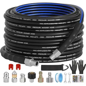 Sewer Jetter Kit for  Washer(50FT),1/4" NPT Drain Cleaner Hose 5800PSI with 3 Sewer Jet Nozzles, Corsage Pin,Marking Ring,Spray Nozzle,Teflon Tape&Gloves