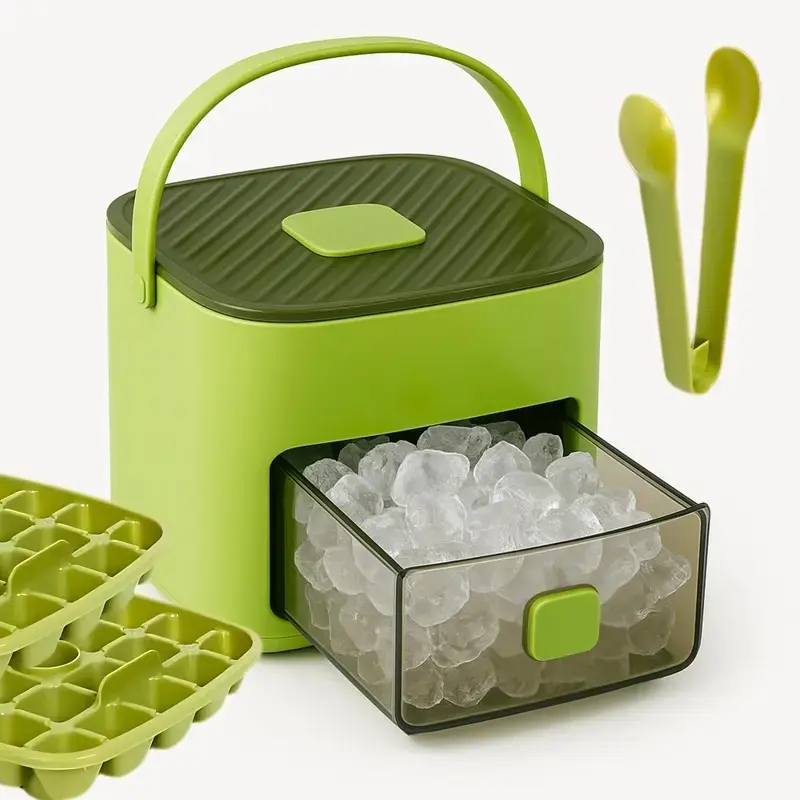 Gonain Ice Cubes Maker, White Large Capacity Dual-Layer Food-Grade Plastic Tray with Easy-Press Lid, 24 Cells per Layer, Stackable & Odor-Isolating for Whiskey Cocktails Tongs Utensils Ice Cube Maker Shaker Green, 48 Cubes/Layer