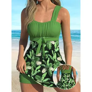 JoLip [Plant Print Tankini] High Stretch Plant Print Tankini Swimsuit - Women's Polyester 82% Elastane 18% Summer Beachwear - 195g/m²