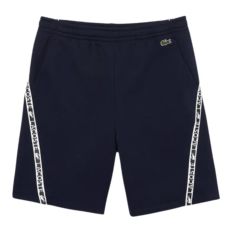 Male Lacoste Printed Bands Brushed Fleece Sports Shorts - Polyester-Cotton Blend, Regular Straight Cut, Croco Embroidery Details, Movement-Designed, Cotton-Infused, Athletic Wear Essential for Athletes, GH9661-166, Designed For Movement